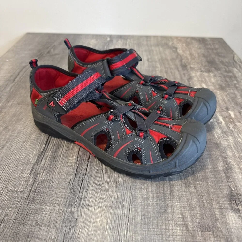 Merrell Hydro Men 6 Grey Red Leather Closed Toe Water Hiking‎ Sandals MY55688